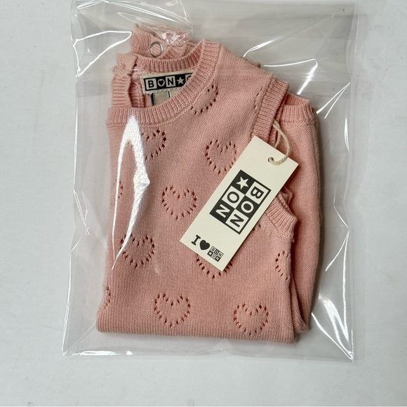 NWT BONTON Paris Baby Romper Rose Pink Heart Cotton Knit Size 3M - Picture 16 of 16